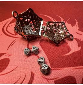 Porte clé D20 Vieil Or - lot de 7 mini dés métal (5mm)