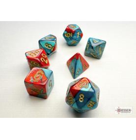 Chessex – Set de 7 dés Gemini® Mini-Polyhedral Red-Teal/gold