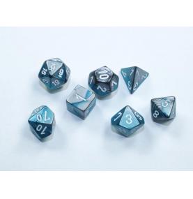 Chessex – Set de 7 dés Gemini® Mini-Polyhedral Steel-Teal/white