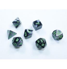 Chessex – Set de 7 dés Gemini® Mini-Polyhedral Back-Grey/green