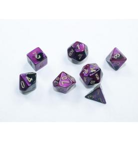 Chessex – Set de 7 dés Gemini® Mini-Polyhedral Black-Purple/gold