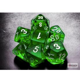 Chessex – Set de 7 dés Translucent Mini-hedral Green/white