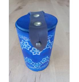 Bourse à Dés Cylindrique Fleurs Bleues