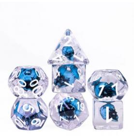 Lot de 7 dés résine gamme Insert - en boite - Crâne bleu