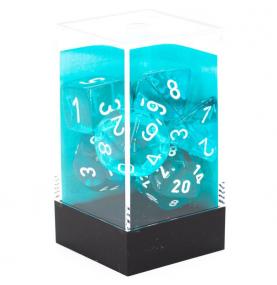CHX23085 - Set de 7 dés - TRANSPARENT - Sarcelle/Blanc