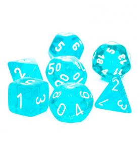 CHX23085 - Set de 7 dés - TRANSPARENT - Sarcelle/Blanc