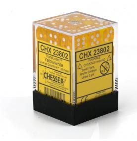 CHESSEX - Set de 36 dés 6 - TRANSPARENT - Jaune/Blanc