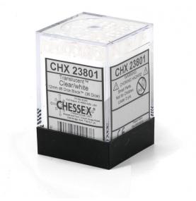 CHESSEX - Set de 36 dés 6 - TRANSPARENT - Clair/Blanc