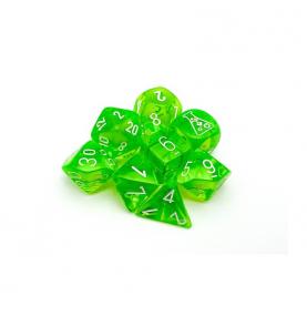 CHESSEX - Set de 8 dés - TRANSPARENT Vert Radieux / Blanc