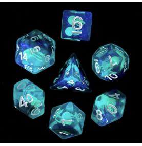 Lot de 7 dés résine gamme Insert - en boite - Méduse (Phosphorescent)