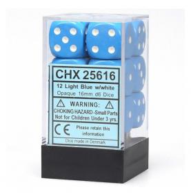 CHESSEX - Set de 12 dés 6 - OPAQUE - Bleu Clair/Blanc