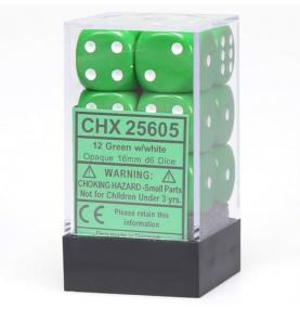 CHESSEX - Set de 12 dés 6 - OPAQUE - Vert/Blanc