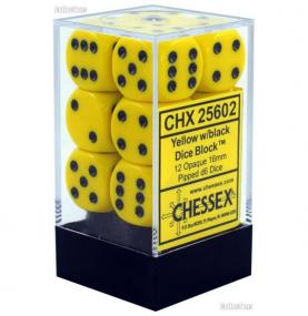 CHESSEX - Set de 12 dés 6 - OPAQUE - Jaune/Noir