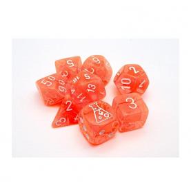 CHESSEX - Set de 8 dés - TRANSPARENT Orange Fluo / Blanc